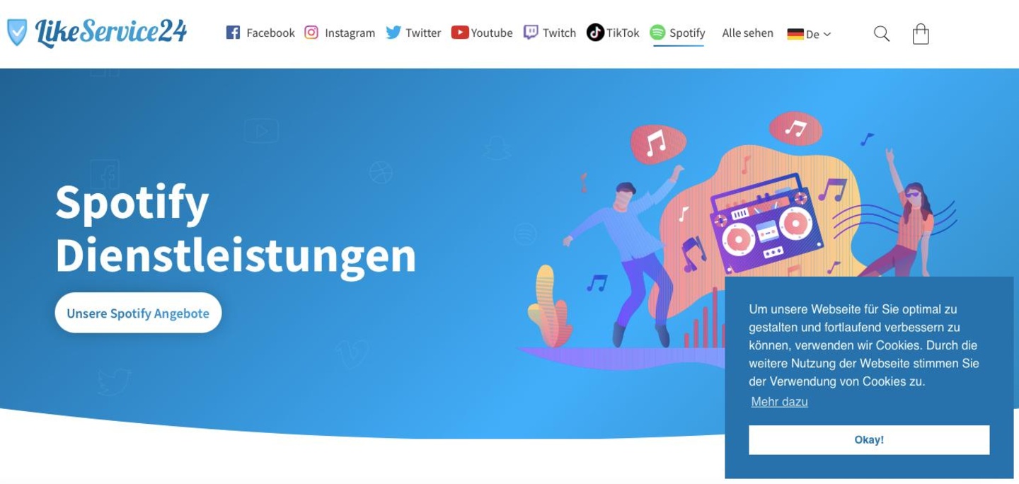Plays und Follower im Angebot: am 26. Januar offerierte Likeservice24 unter anderem noch Spotify-"Dienstleistungen"