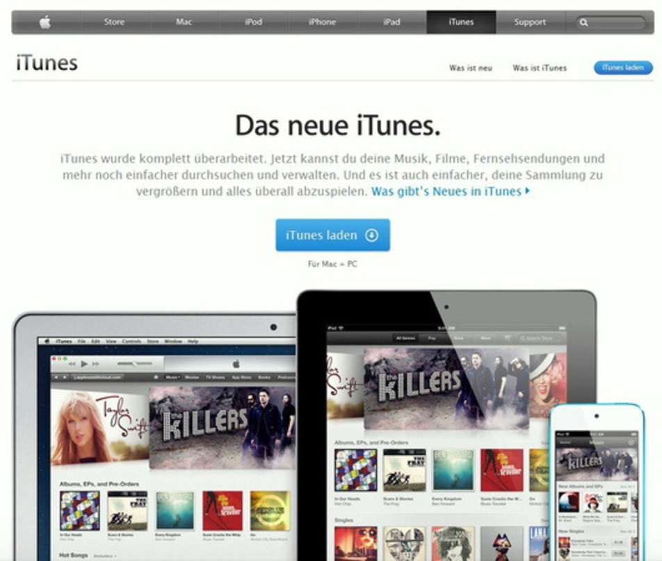 Muss bislang noch ohne einen Streamingdienst wie iRadio auskommen: Der iTunes Store aus dem Hause Apple
