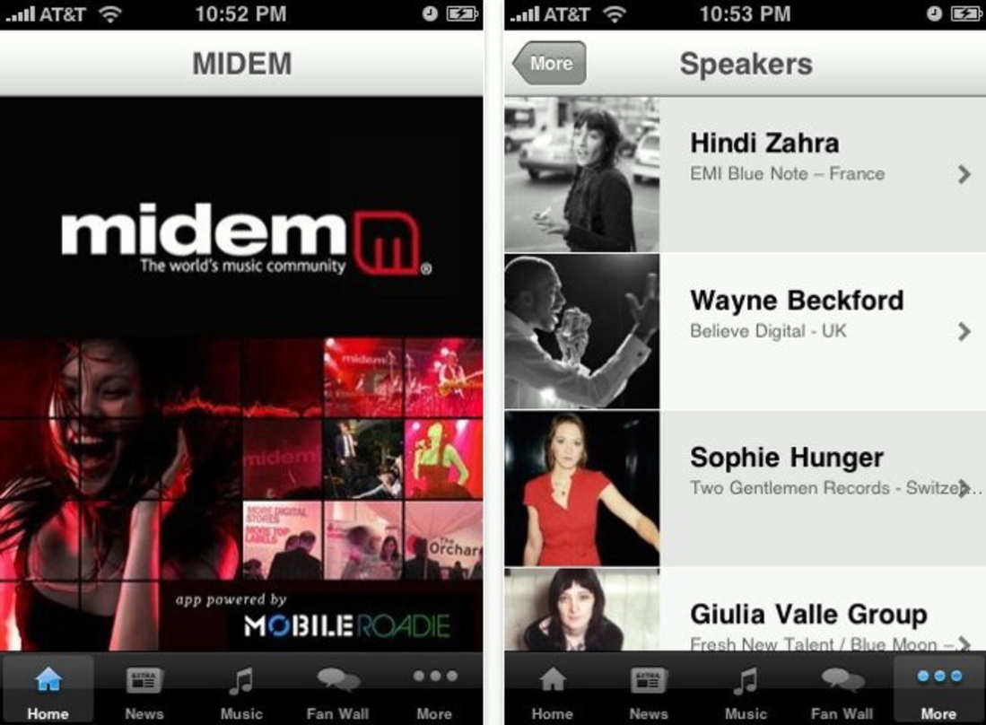 Interaktives Tool: Screenshots der Midem-App