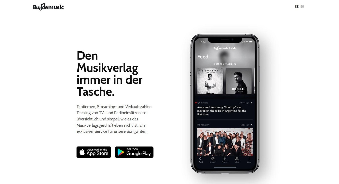 7d8d3ab79c89ef5dc726ae987565551a4c117b0074bf29ea1a6d14cb86e0ac37 Liefert unter anderem Informationen zu Tantiemen, Verkaufs- und Streamingzahlen sowie aktuelle Radio- und TV-Nutzungen: Budde Music Inside