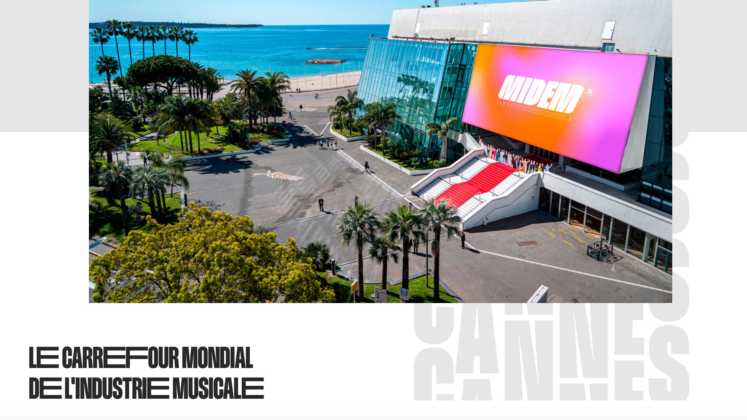 Will wieder ein Treffpunkt der internationalen Musikwirtschaft werden: die Midem 2025, für die die Stadt Cannes und die Betreiber des Kongresszentrums mit Live Nation einen neuen Partner a...