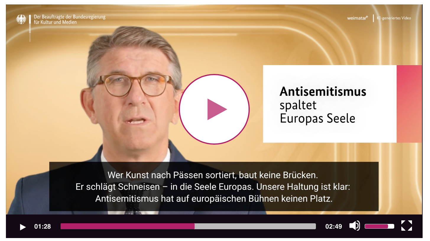 Offizieller Avatar statt Deepfake: Kulturstaatsminister Wolfram Weimer beziehungsweise dessen KI-Version, der Weimatar, präsentiert sich auf den Onlineseiten des Beauftragten der Bundesreg...