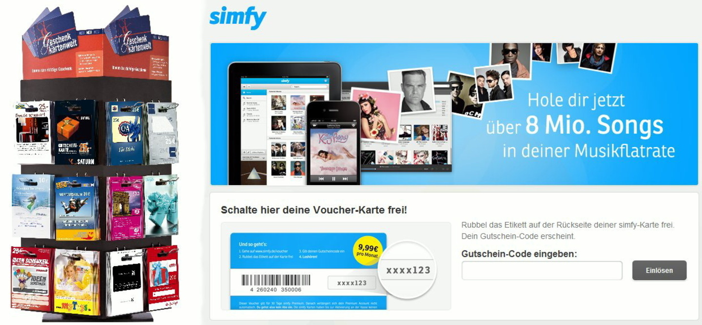 Neu auf dem Drehständer der Retailo-Geschenkkartenwelt: die Simfy-Karte