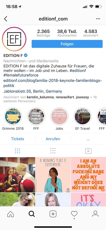 Neues Angebot: So sieht ein Instagram-Profil mit dem neuen "Tickets"-Button aus: