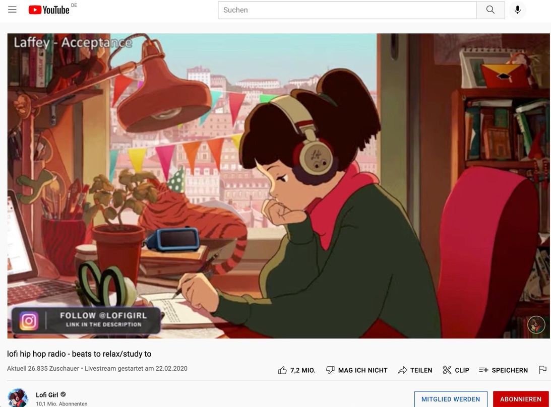 868cda92791e98e7d77b6e6f6e71ce06deea07a5a81b59b4cd755f79dccb2319 Befindet sich in einem andauernden Livestream: der "Lofi Girl"-Kanal