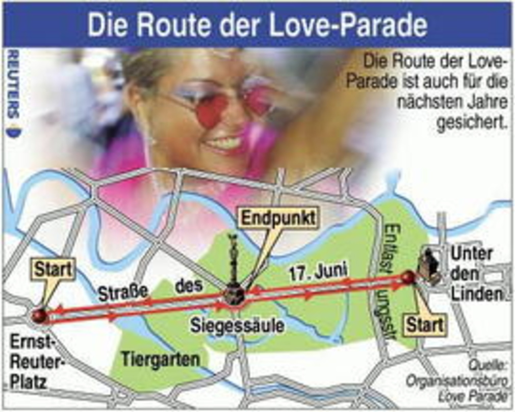 Hier und nirgendwo sonst sollen sie entlang raven: die Route für die Love Parade
