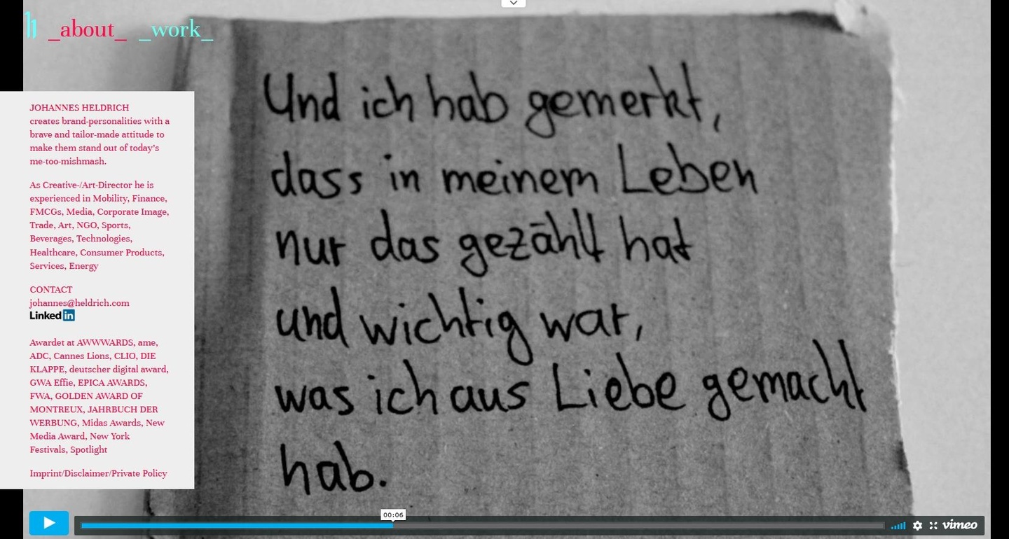 Kreativ auch in der Selbstvermarktung: Johannes Heldrich auf seiner eigenen Website