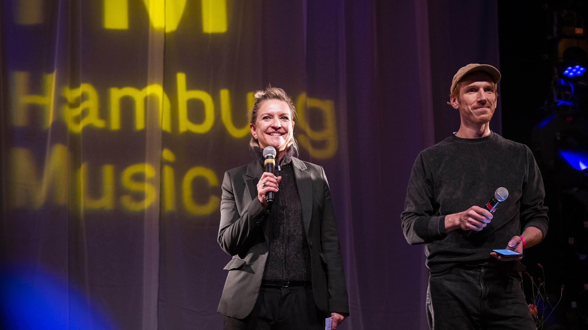 Begrüßten rund 450 Gäste bei der ersten Ausgabe der Hamburg Music Party im Gruenspan auf der Großen Freiheit: Vorstandsmitglied Kerstin Schnitzler und Geschäftsführer Timo Wiesmann vom Bra...