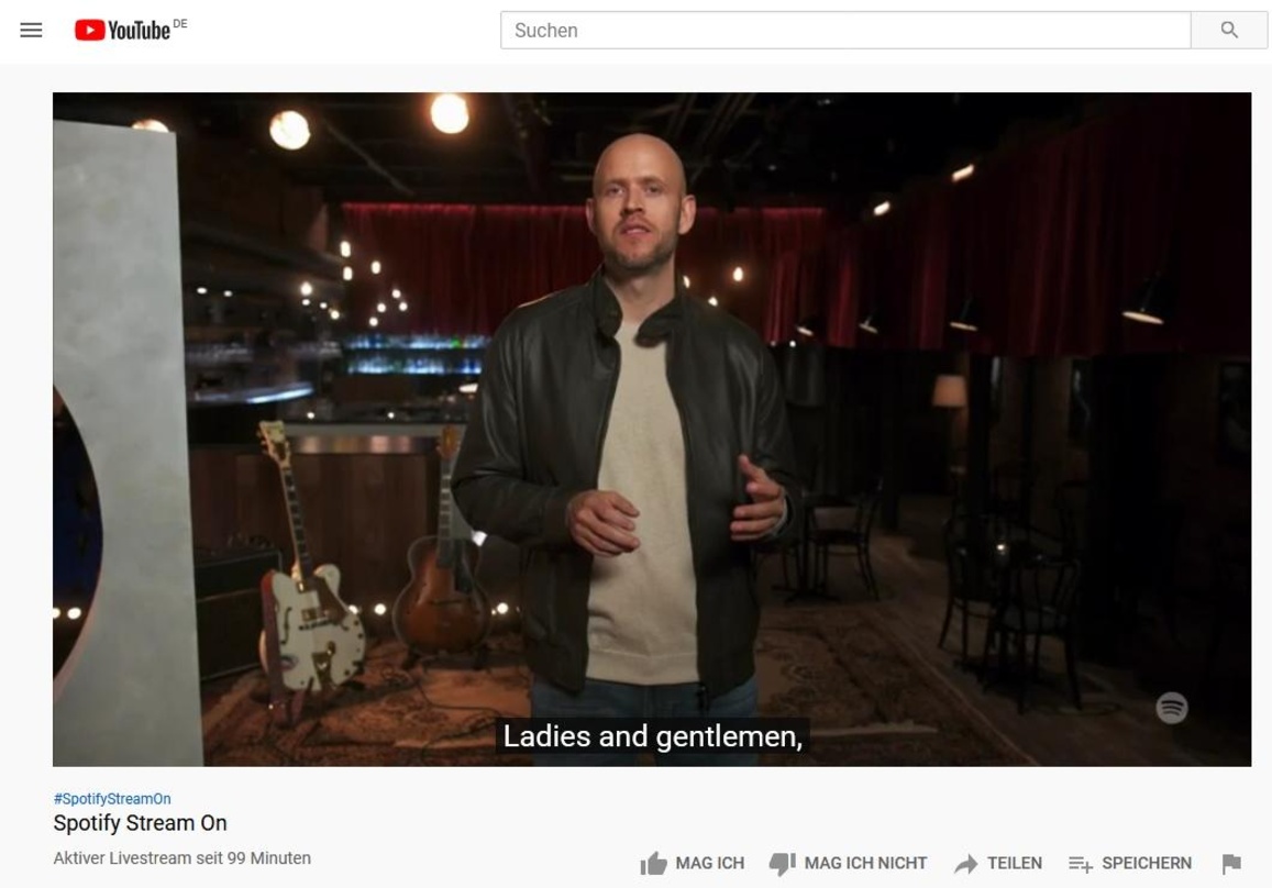Will Spotify in mehr als 80 neuen Märkten starten: CEO Daniel Ek bei der "Stream On"-Präsentation des Streamingdienstes