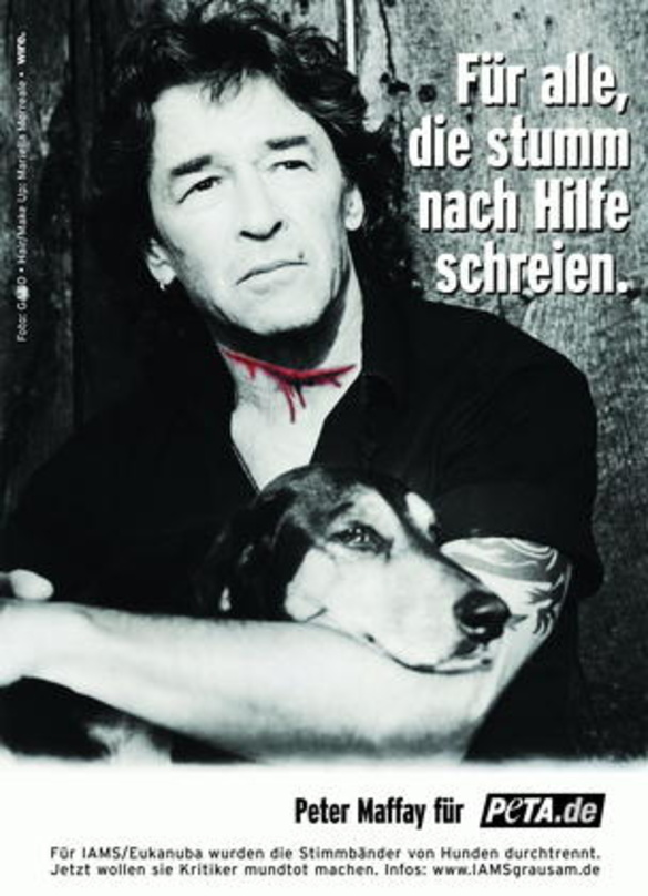 8bc9b4695e5e7be5d8a458e99007ac523bd5f7ed01b994824bc1d8662bd1f9ad Posierte für Peta mit einem seiner Hunde: Peter Maffay