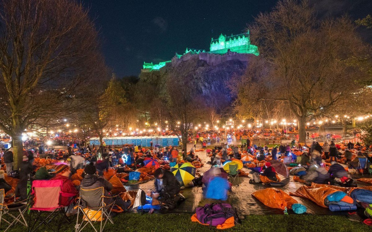 Findet seit 2017 statt: der "World's Big Sleep Out" 2017 in Edinborough, Schottland