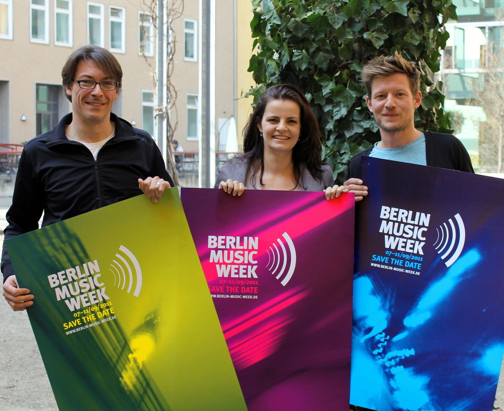 Stellen erste Details der Berlin Music Week 2011 vor (v.l.n.r.): Björn Döring, Katja Gross und Tommy Nick