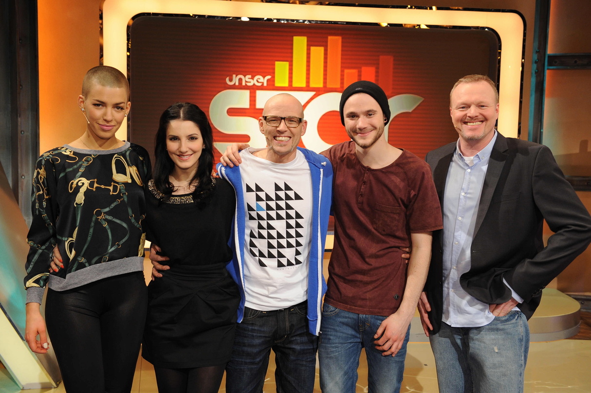 Sie sehen sich beim Finale wieder: Jurorin Alina Süggeler, Ornella di Santis, Jury-Präsident Thomas D., Roman Lob und Stefan Raab