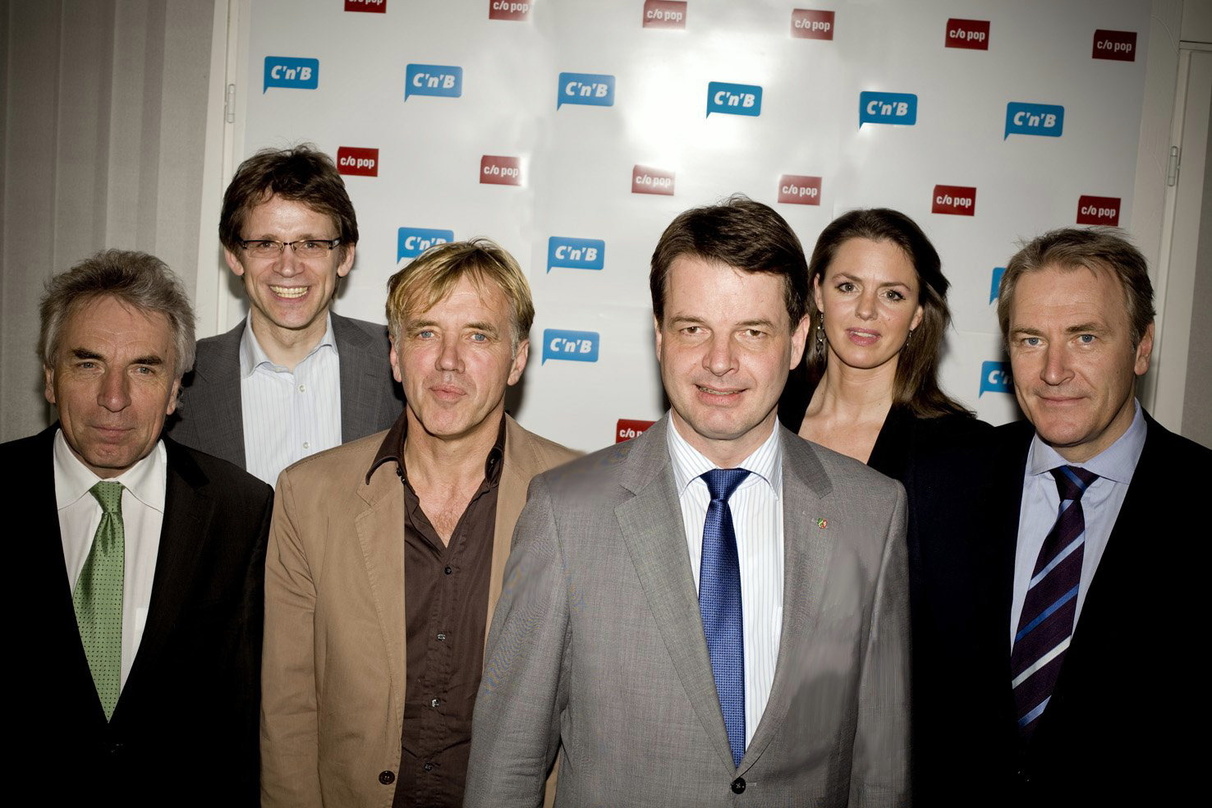 Machen nun C'n'B statt c/o pop (v.l.n.r.): Kölns Oberbürgermeister Jürgen Roters, Dr. Gernot Gehrke (Geschäftsführer LFM Nova), Norbert Oberhaus (Geschäftsführer cologne on pop), Staatssek...
