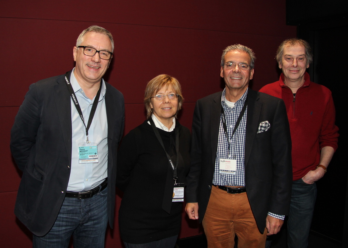 Stellten das Independent Music Publishing Forum auf der Midem vor (von links): Pierre Mossiat (Strictly Confidential), Maria Romana Francesca Trainini (Oyez), Rolf Budde (Budde Music) und ...