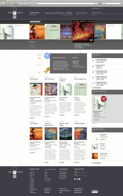 Noch nicht freigeschaltet: Ein erster Screenshot
vermittelt das Feeling von www.highresaudio.com