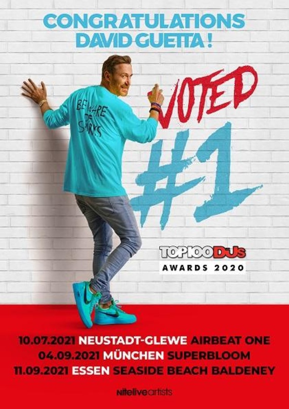 96a24777e71ba557740d18660709006cbcccfbbdaed28ba4d8dc39a5641df690 Bereits zum zweiten Mal hat sich David Guetta Platz eins bei der jährlichen Wahl zum beliebtesten DJs durch die Leser des "DJ Mag" gesichert. Insgesamt 1,3 Millionen Stimmen aus 232 Länder...