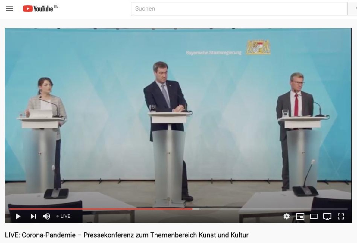 Sprachen über Maßnahmen zum Neustart in den Bereichen Kunst und Kultur in Bayern (von links): Digitalministerin Judith Gerlach, Ministerpräsident Markus Söder und Kunstminister Bernd Sibler