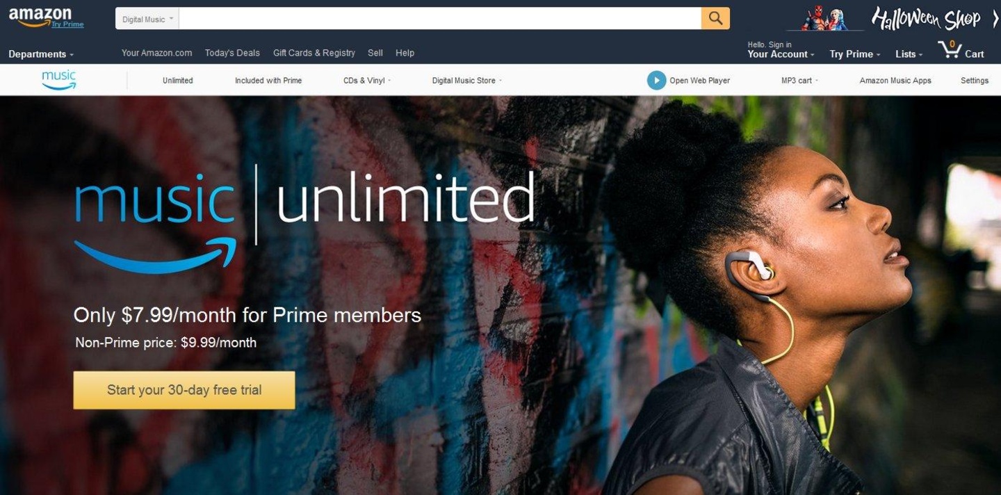Nein, das ist nicht Garth Brooks: Auf der Startseite bewirbt Amazon den neu ans Netz gebrachten Streamingdienst Amazon Music Unlimited derzeit noch nicht mit dem Country-Star, der seine Mu...