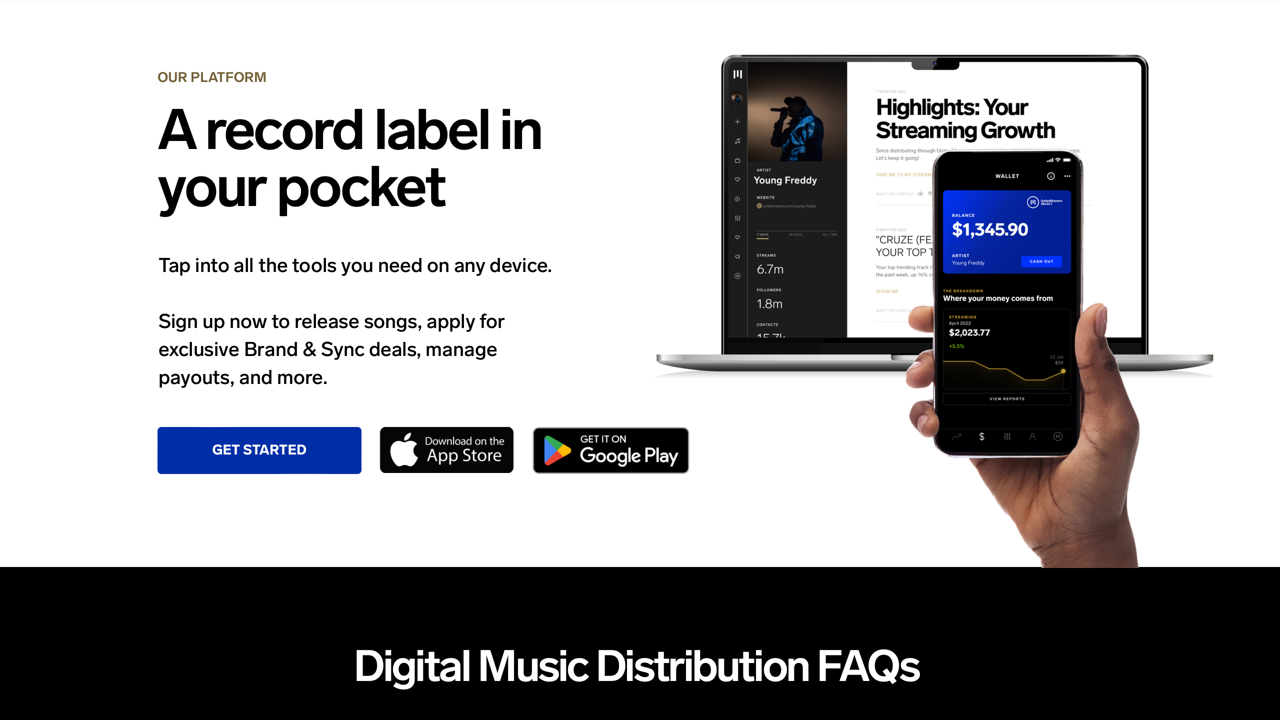 "A Record Label In Your Pocket": der US-Vertriebsdienstleister UnitedMasters richtet sich mit seinem Angebot vor allem an sich selbst vermarktende Künstler:innen.