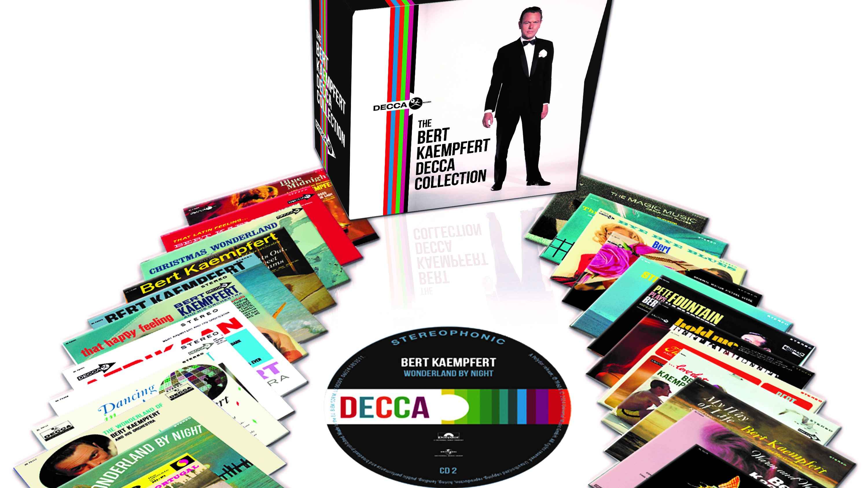 Bietet Original-US-Alben von Bert Kaempfert: eine 24-CD-Box von Universal Music mit Musiki des Bandleaders, Produzenten und Komponisten.