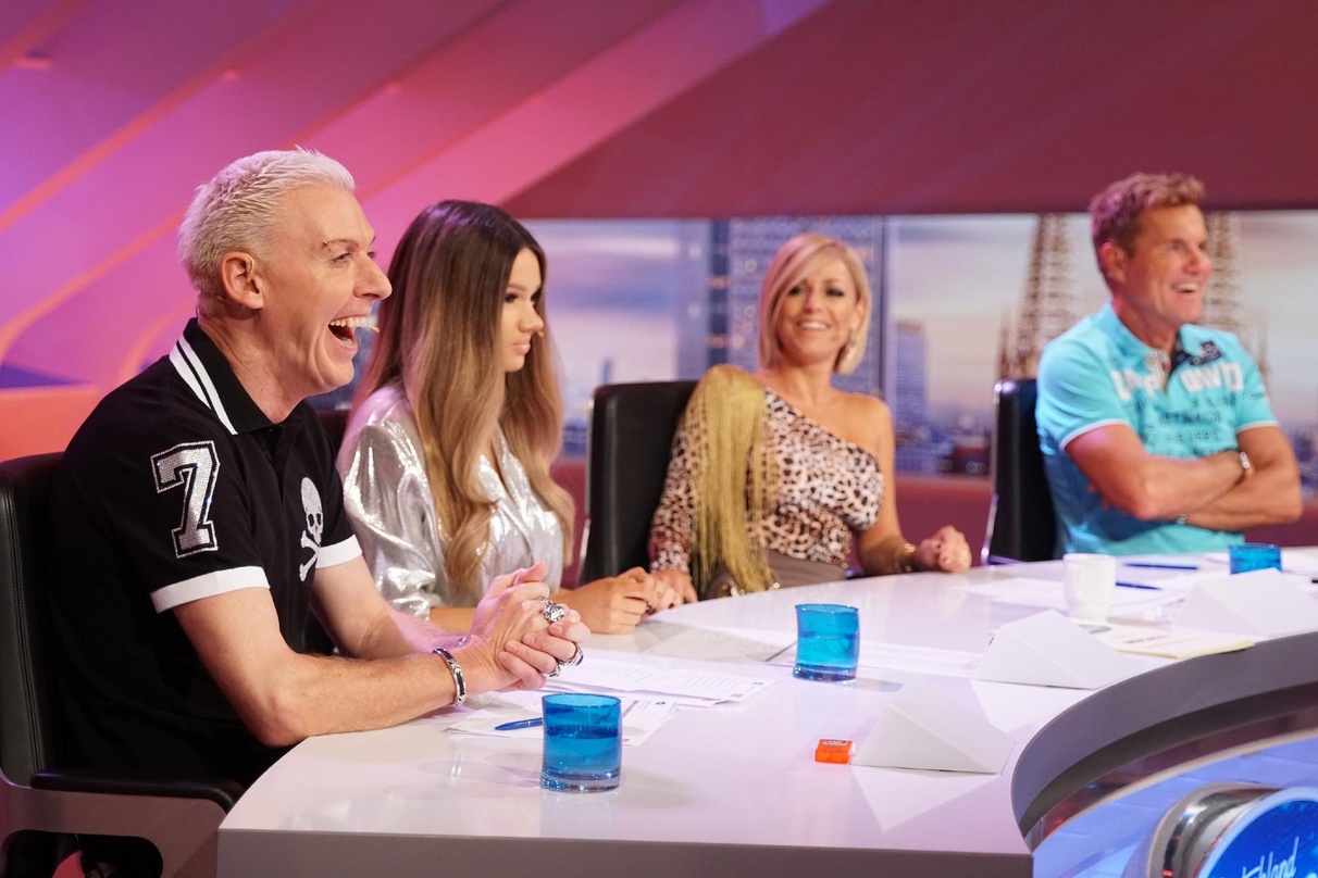 Nehmen die Deutschlands potentielle Superstars unter die Lupe: Die Mitglieder der "DSDS"-Jury mit (von links) H.P. Baxxter, Shirin David, Michelle und Dieter Bohlen