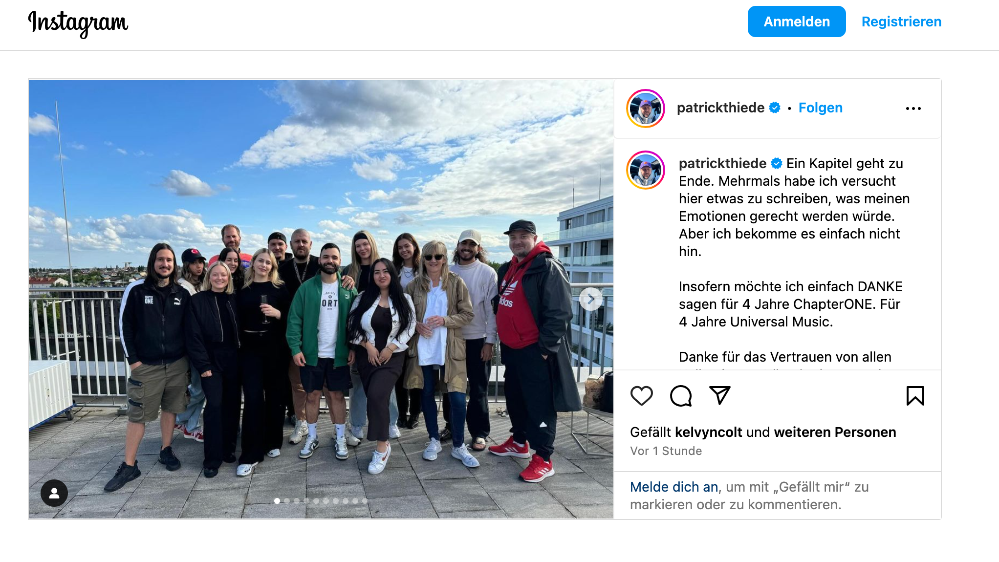 Abschied via Instagram: Patrick Thiede bedankt sich für die vergangene vier Jahre in Diensten von Universal Music und Chapter One.