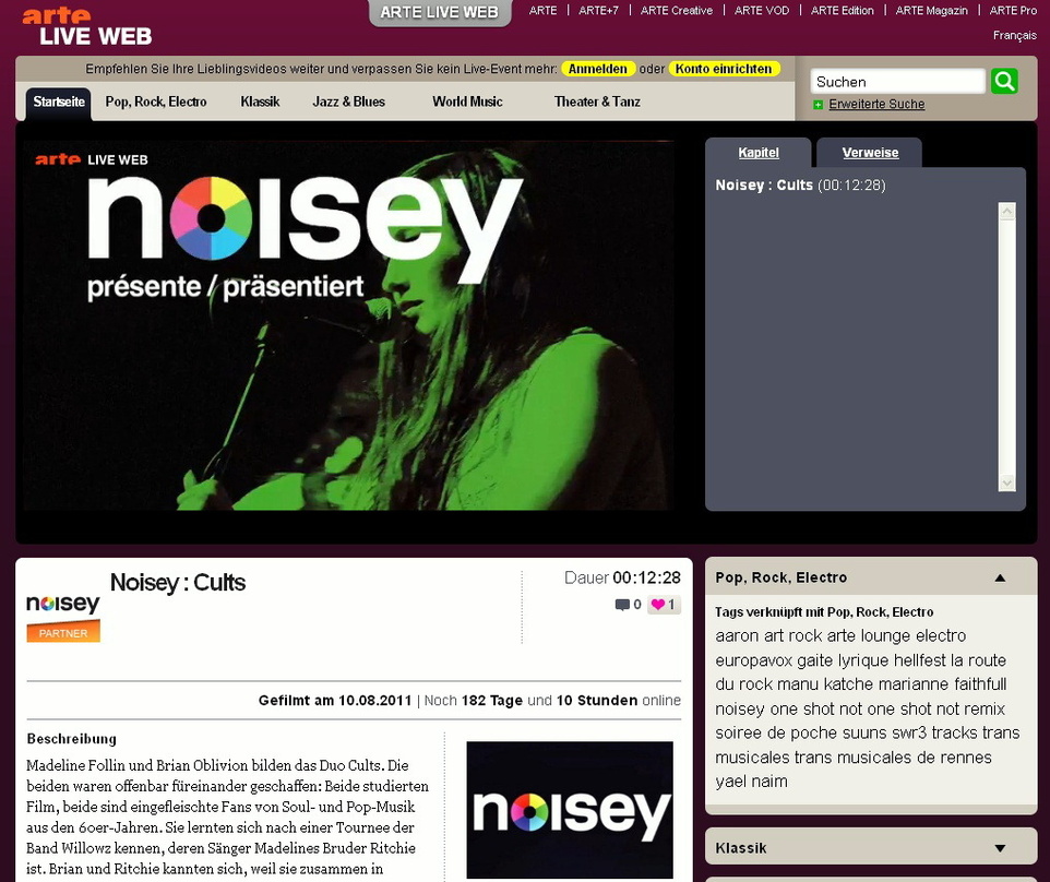 Ab sofort in Arte Live Web eingebettet: die Konzertmitschnitte von Noisey (Bild: Arte Live Web)