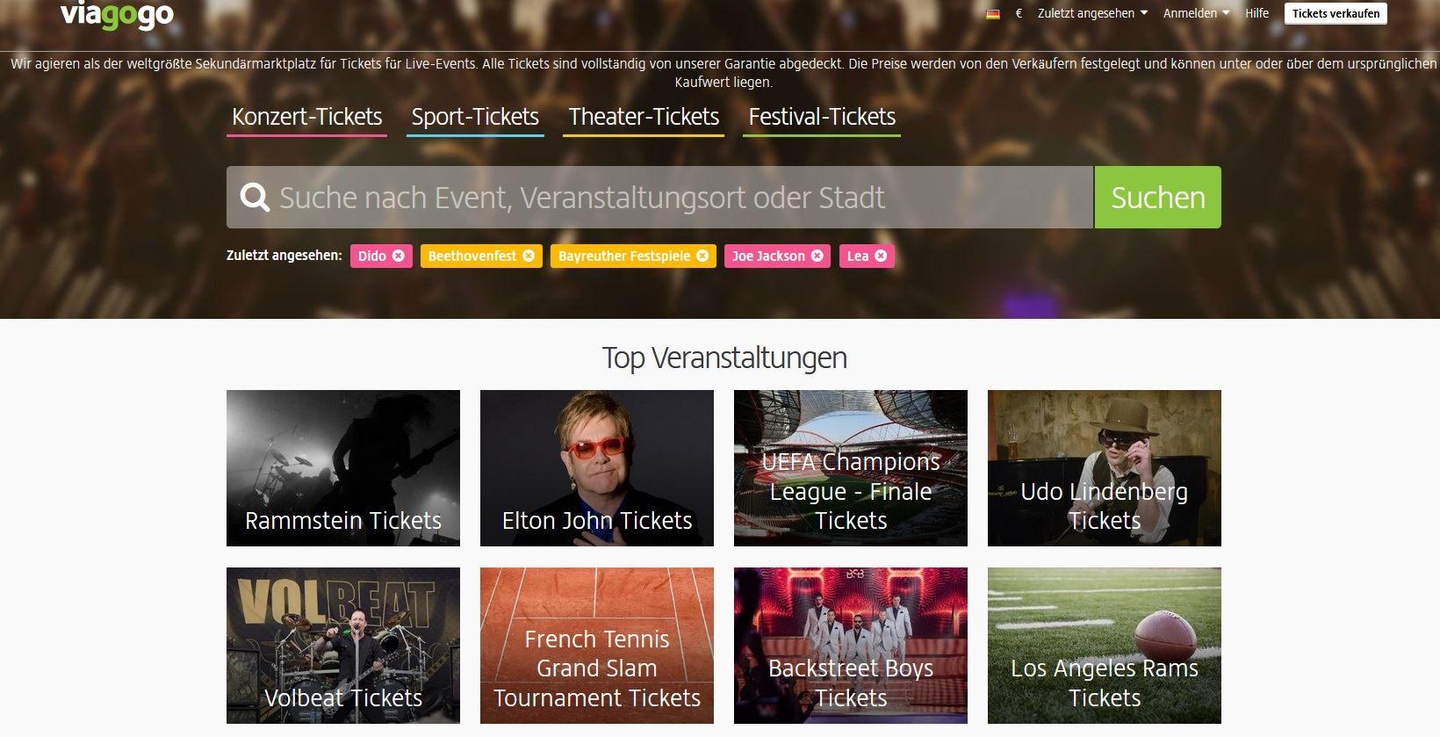 Zu mehr Transparenz verpflichtet: die Viagogo-Website