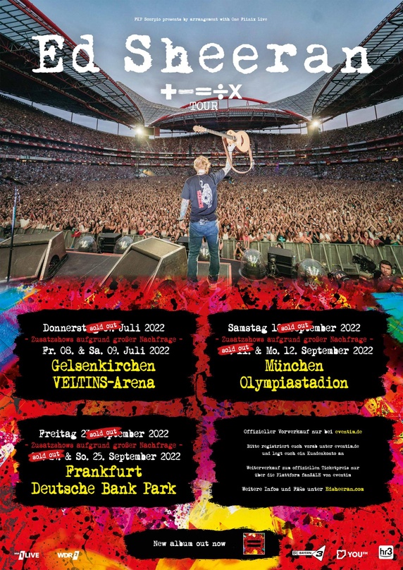 Publikumsmagnet: Ed Sheerans Deutschlandtour 2022 - hier das aktualisierte Tourposter