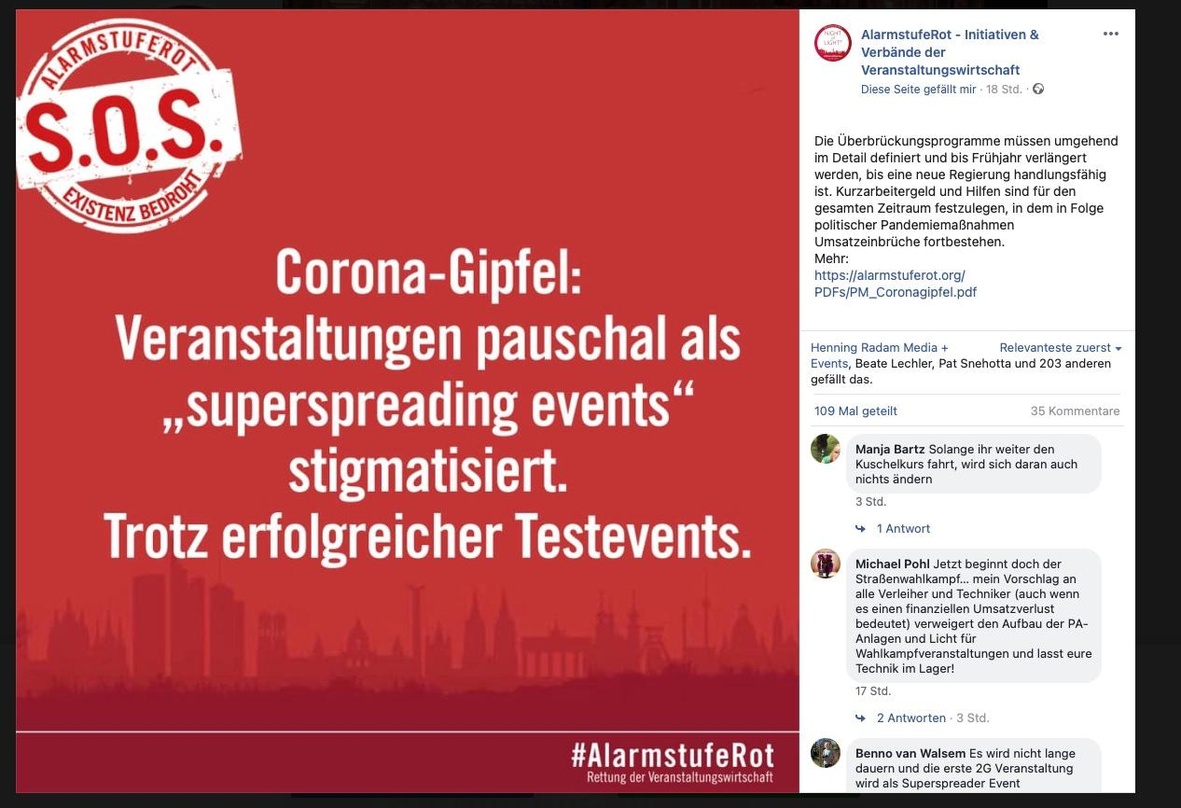 Fordert auch eine Verlängerung der Überbrückungshilfen: das Bündniss #AlarmstufeRot