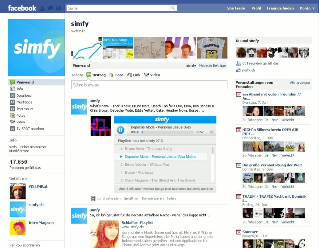 Soll Facebook-Freunde künftig musikalisch vernetzen: Ein erweiterter Simfy-Player