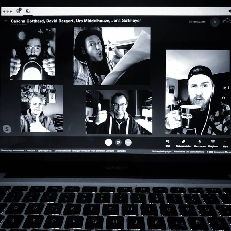 Neue Partner (von oben links, im Uhrzeigersinn): Davide "Dede" Bergert, Hauke Horeis, Sascha Gotthard (alle Odeville), Jens Gallmeyer (A&R Crestwood Records, Loud Media) und Urs Middelhauv...
