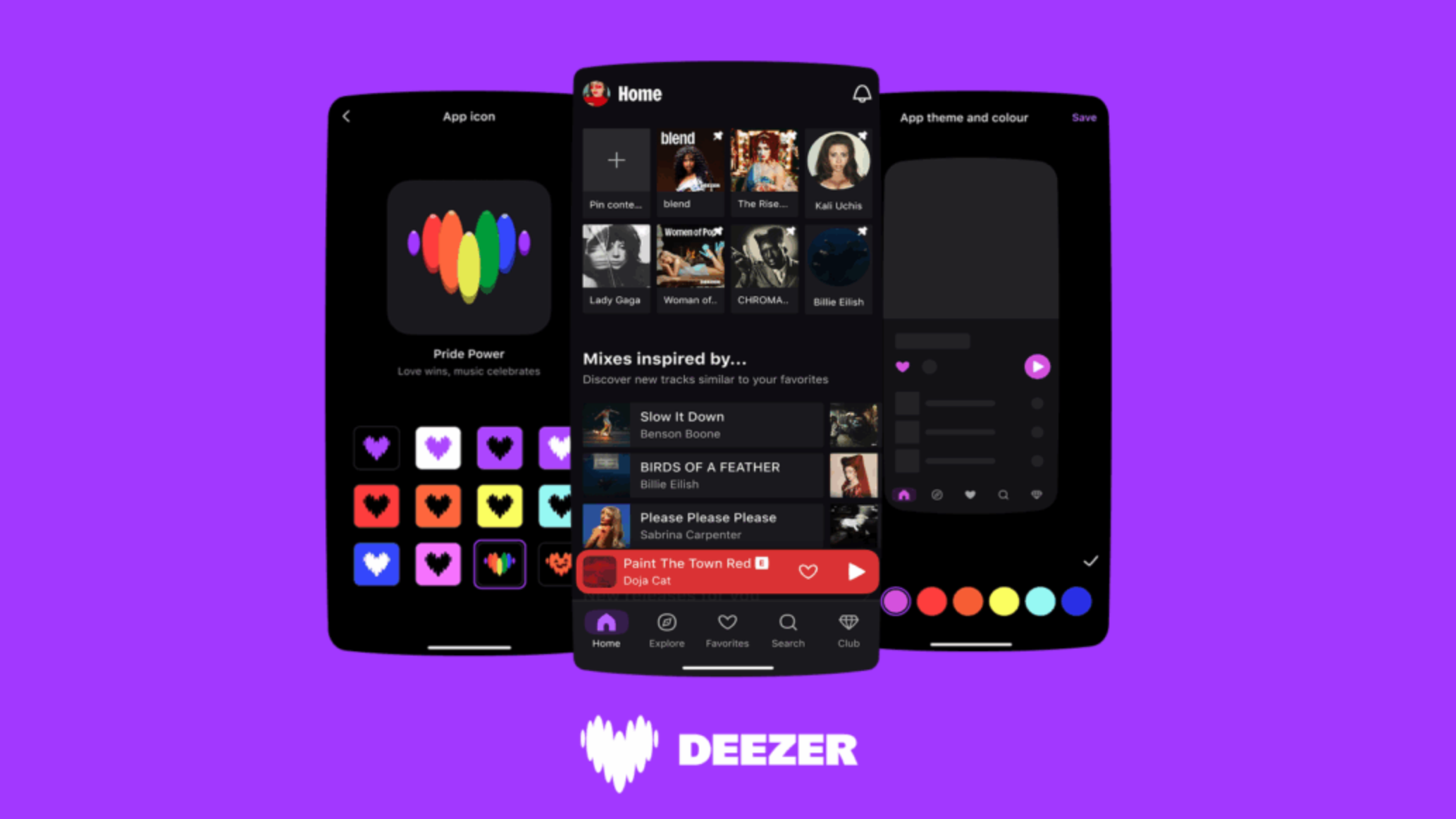Alles so schön bunt hier: Deezer ermöglicht Nutzer:innen beim App-Design individuelle Anpassungsmöglichkeiten und legt noch ein paar Sticker für Playlisten obenauf.