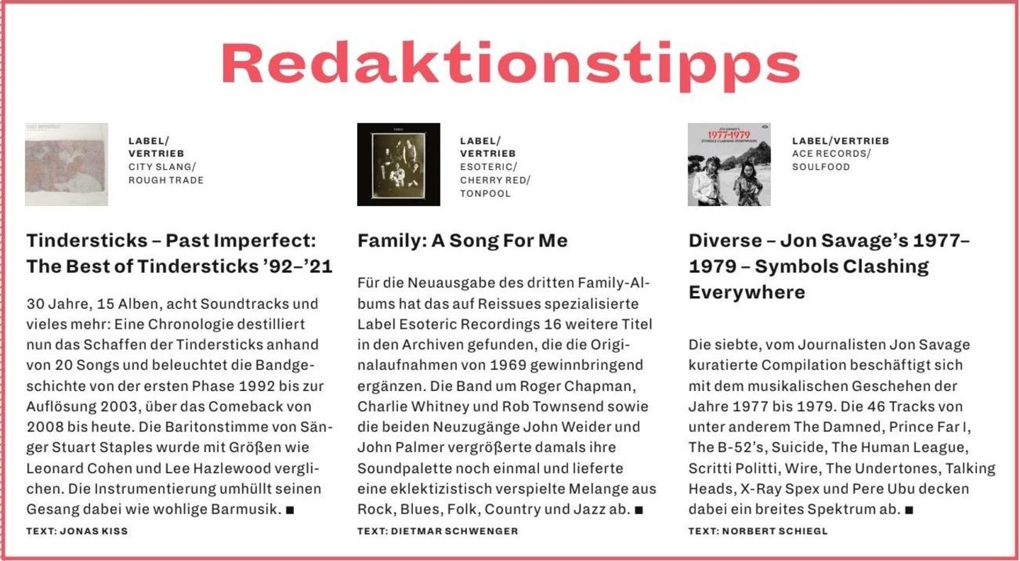 Die Empfehlungen der Redaktion: Tindersticks, Family und John Savage