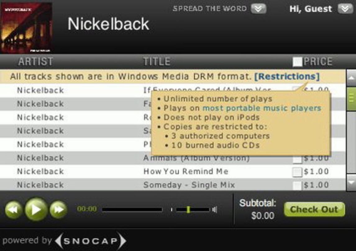 Bietet DRM-geschützte Downloads: MyStore von Nickelback