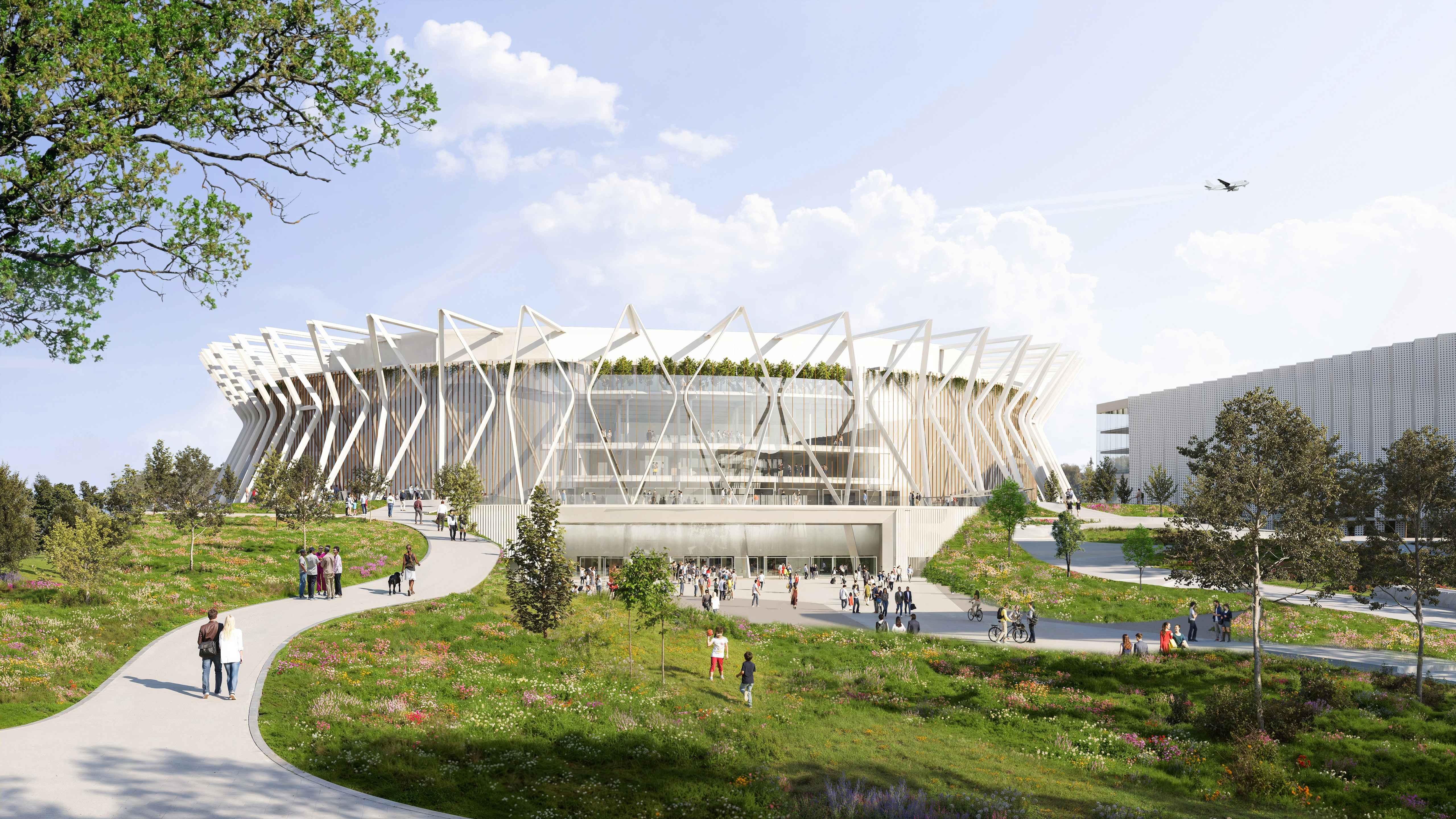 Modell: Ein Rendering der Arena und Umgebung, wie sie nach Fertigstellung aussehen könnte.