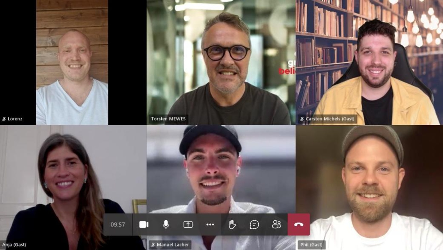Freuen sich auf die Zusammenarbeit (oben, von links): Lorenz Walter (Place Called Home), Torsten Mewes (Believe) und Carsten Michels sowie (unten, von links) Anja Beyer, Manuel Lacher und ...