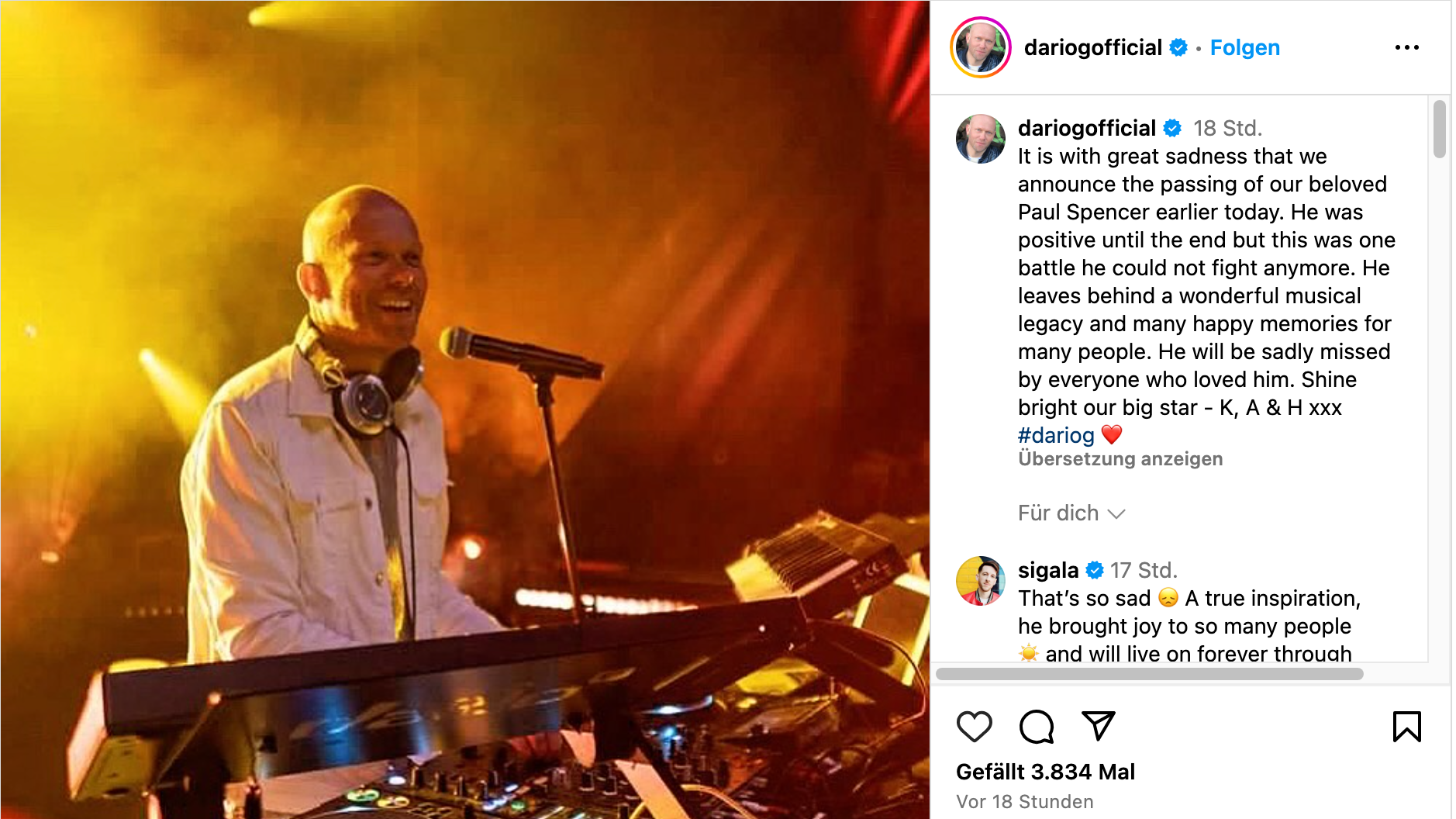 Starb mit 53 Jahren: Dario G alias Paul Spencer.