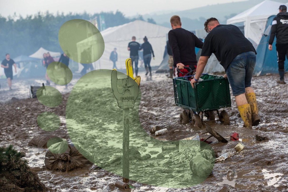 Sind in den vergangenen Jahren von Unwettern heimgesucht worden: Festivals wie Rock am Ring, hier eine Impression aus dem Jahr 2015 auf dem Flugplatz Mendig in der Vulkaneifel