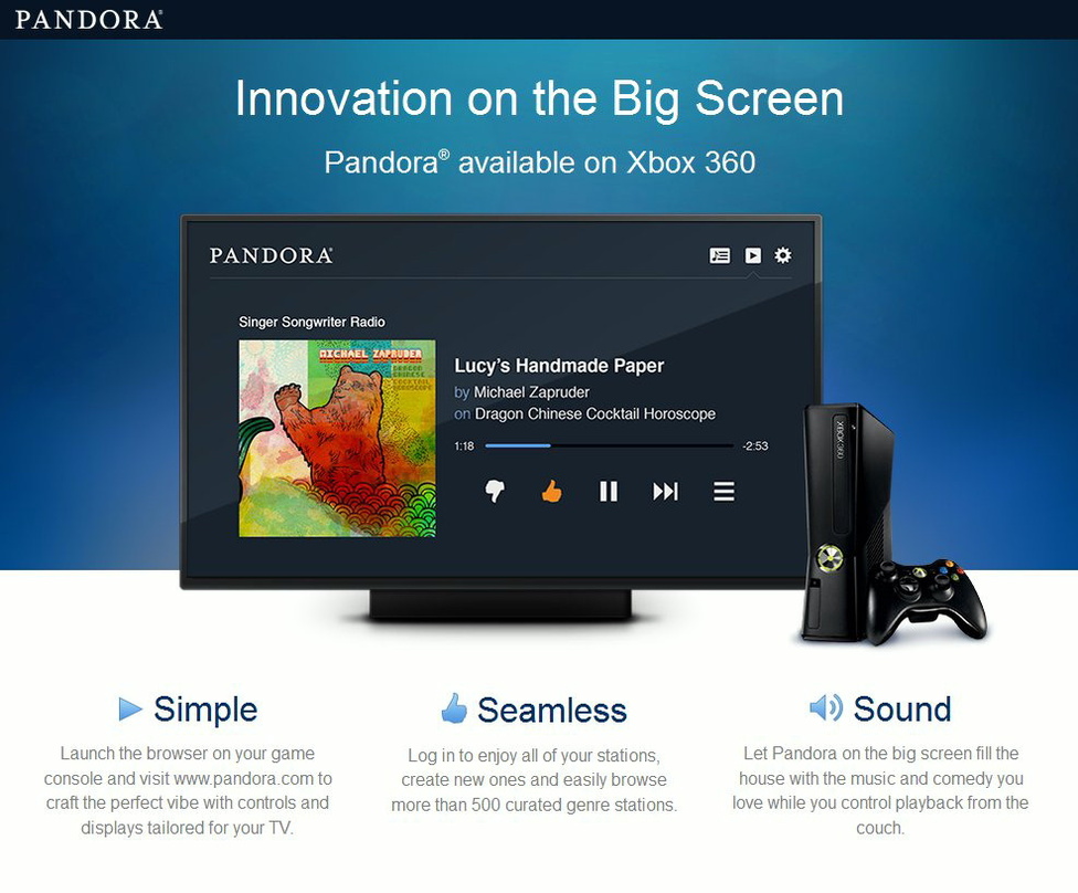 Soll Onlineradio weiter auf dem heimischen Fernseher etablieren: der neu lancierte Player aus dem Hause Pandora