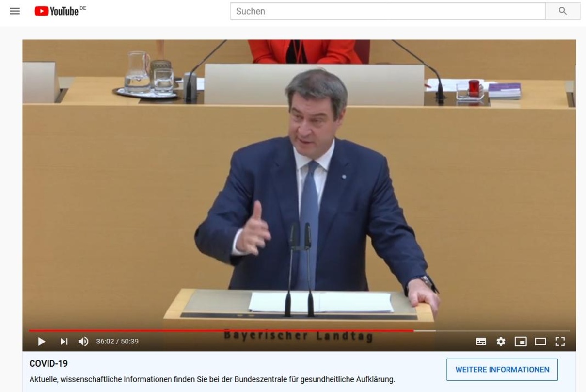 Sprach auch über ein Hilfspaket für Künstler: Ministerpräsident Markus Söder am 20. April vor dem bayerischen Landtag