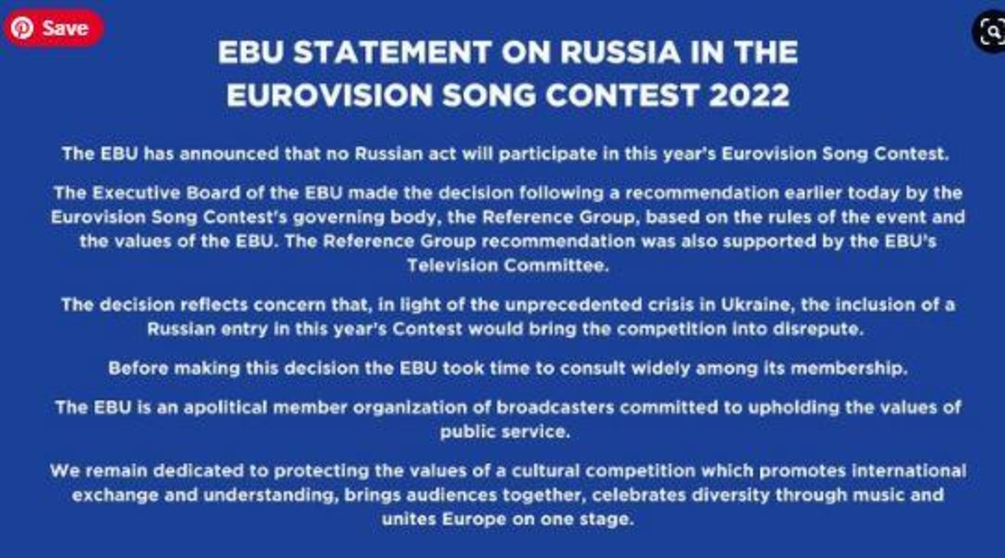Das Statement der EBU zum ESC-Ausschluss von Russland