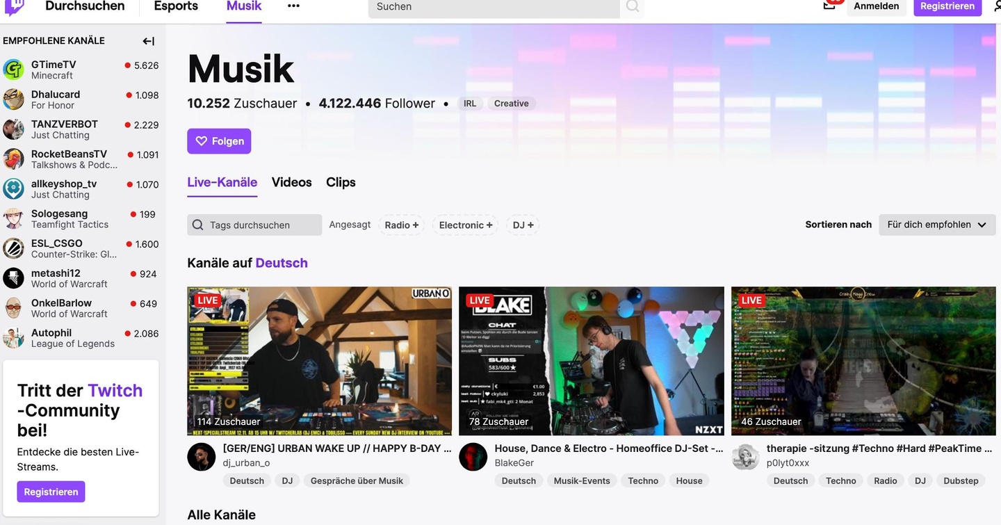 Steht unter Beobachtung der RIAA und der Rechteinhaber: Twitch