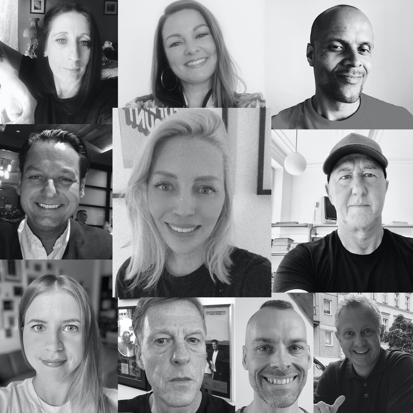 Corona-Kacheln zur Feier des Signing (oben, von links): Marina Buzunashvilli (Head Of Public Relations), Julia Nolte (Head Of Marketing & Digital) und Patrick Mushatsi-Kareba (CEO SME GSA)...