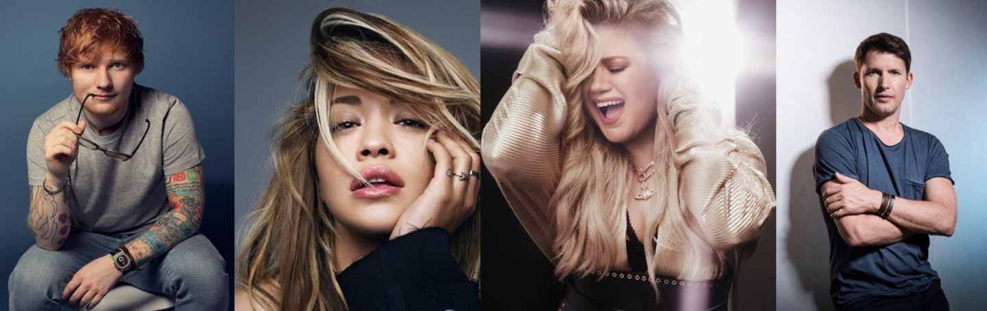 Alle beim "The Voice"-Finale dabei (von links): Ed Sheeran, Rita Ora, Kelly Clarkson und James Blunt