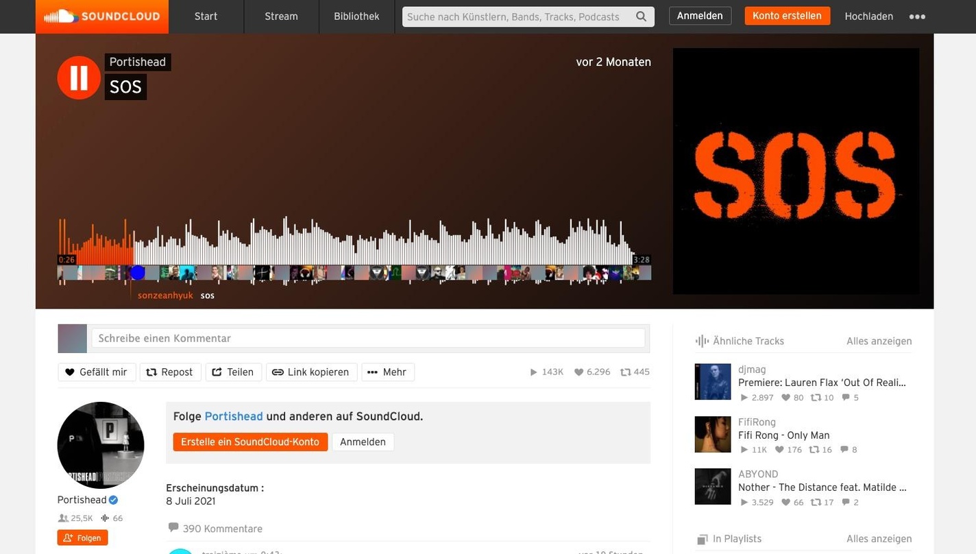 Ist, abgesehen von YouTube, seit Juli 2021 erstmals kommerziell auf einer großen Streamingplattform verfügbar: "SOS" von Portishead