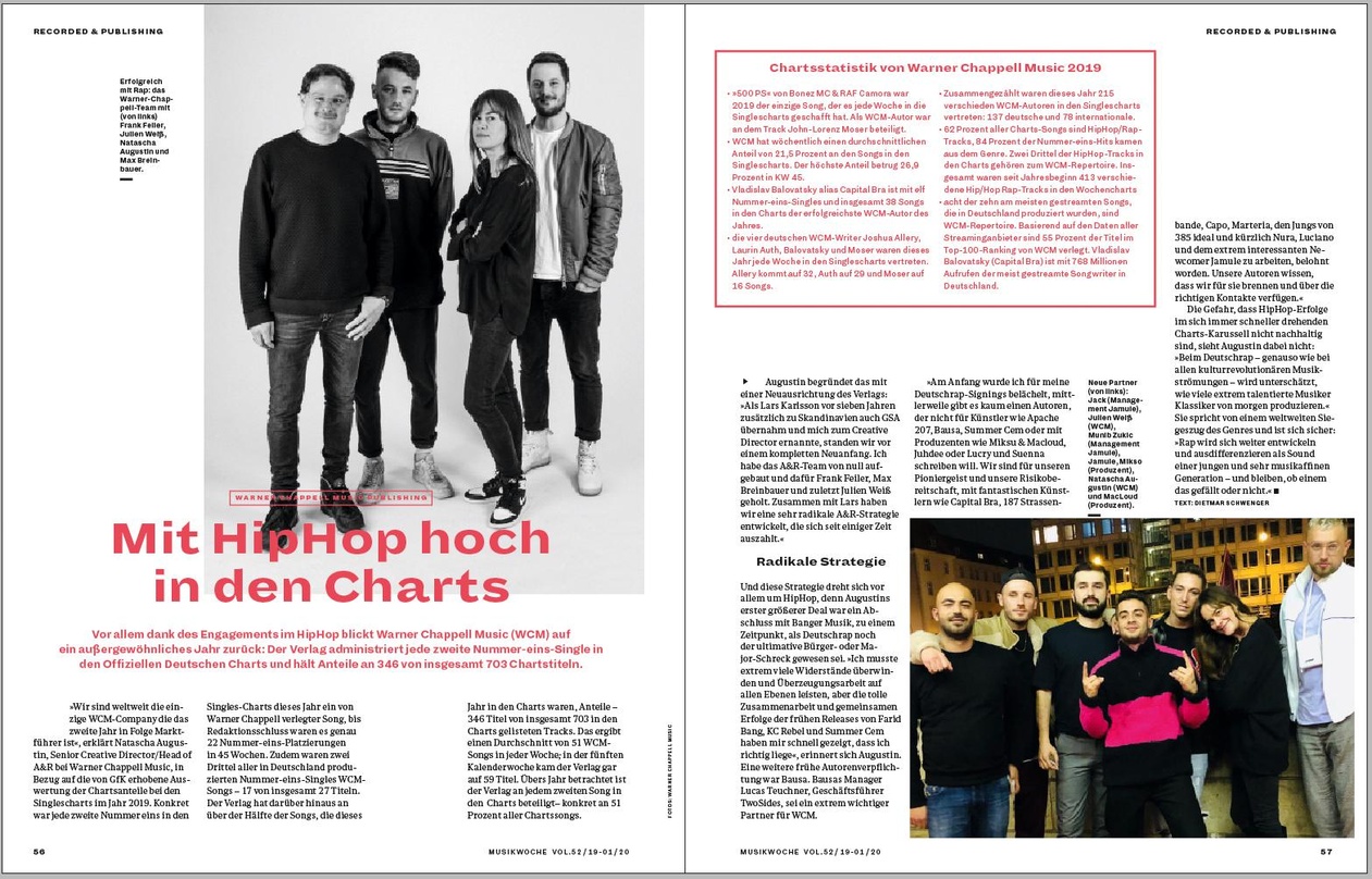 Erfolgreich mit Rap: das Warner-Chappell-Team mit (von links) Frank Feiler, Julien Weiß, Natascha Augustin und Max Breinbauer