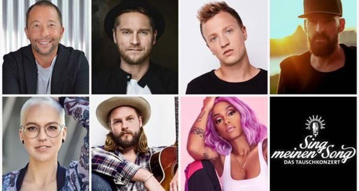Tauschen 2021 Songs (von links oben): DJ BoBo, Johannes Oerding, Joris und Gentleman sowie (unten) Stefanie Heinzmann, Ian Hooper und Nura