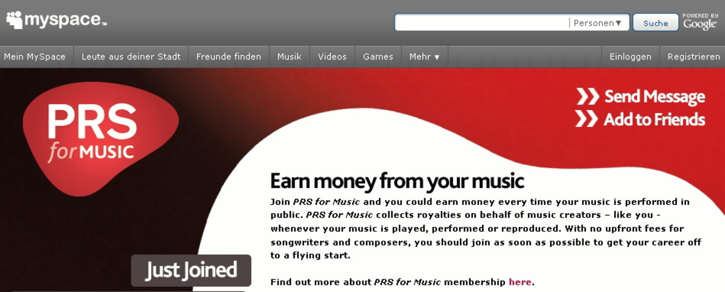 Richten sich gemeinsam an britische Autoren: PRS For Music und MySpace